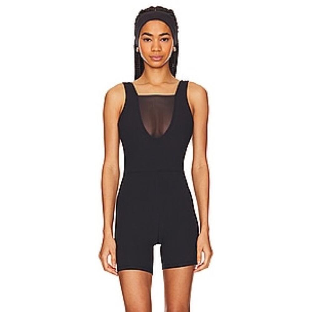 Revolve WeWoreWhat Black Sleeveless Mesh Panel Shorts Romper Stretch Athletic S